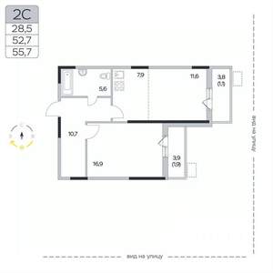 2-к квартира, вторичка, 56м2, 2/9 этаж