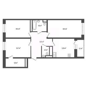 3-к квартира, вторичка, 86м2, 8/17 этаж