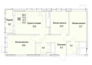 3-к квартира, строящийся дом, 73м2, 8/23 этаж