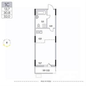 Студия квартира, вторичка, 32м2, 6/9 этаж