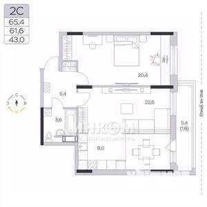 2-к квартира, вторичка, 62м2, 5/9 этаж