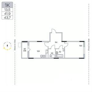 1-к квартира, вторичка, 44м2, 2/9 этаж