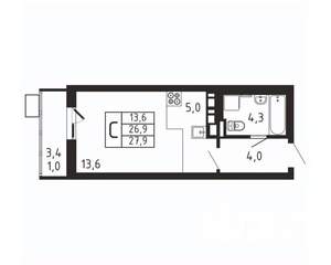 Студия квартира, вторичка, 28м2, 4/9 этаж